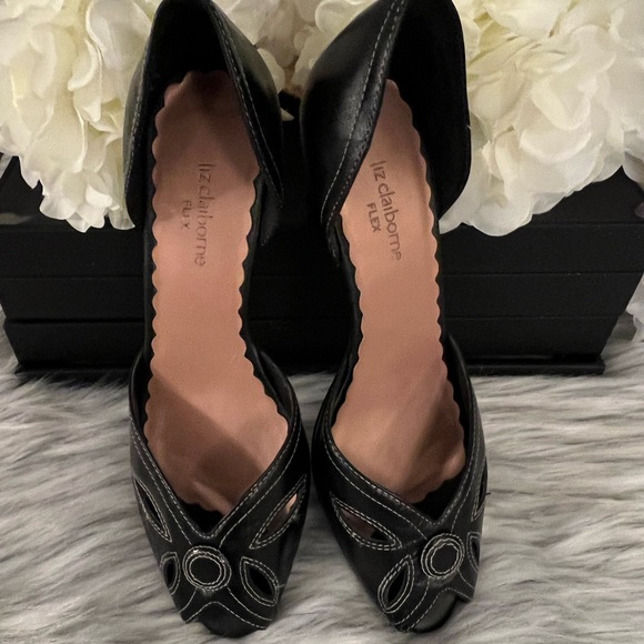 Liz Claiborne Flex ๐ Womens Black Open Toe High Heels - Picture 9 of 10